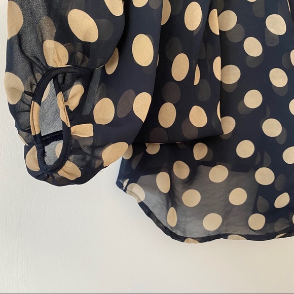 Navy & Tan Polka Dot Pintuck Sleeve Dolman Blouse - Picture 9 of 11